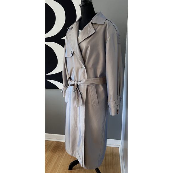 Vintage 80s90s London Fog Iridescent Blue/Gray Long Trenchcoat Raincoat Size 10 - Picture 5 of 16